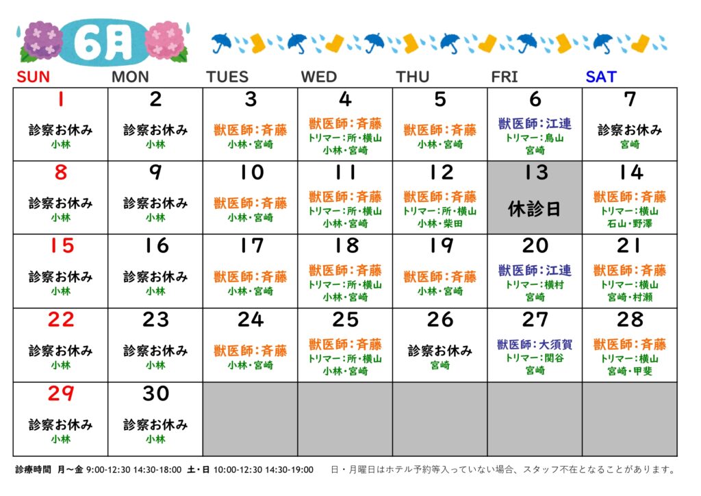 2025年6月の診療日