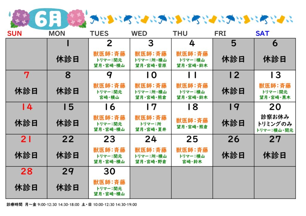 2026年6月の診療日