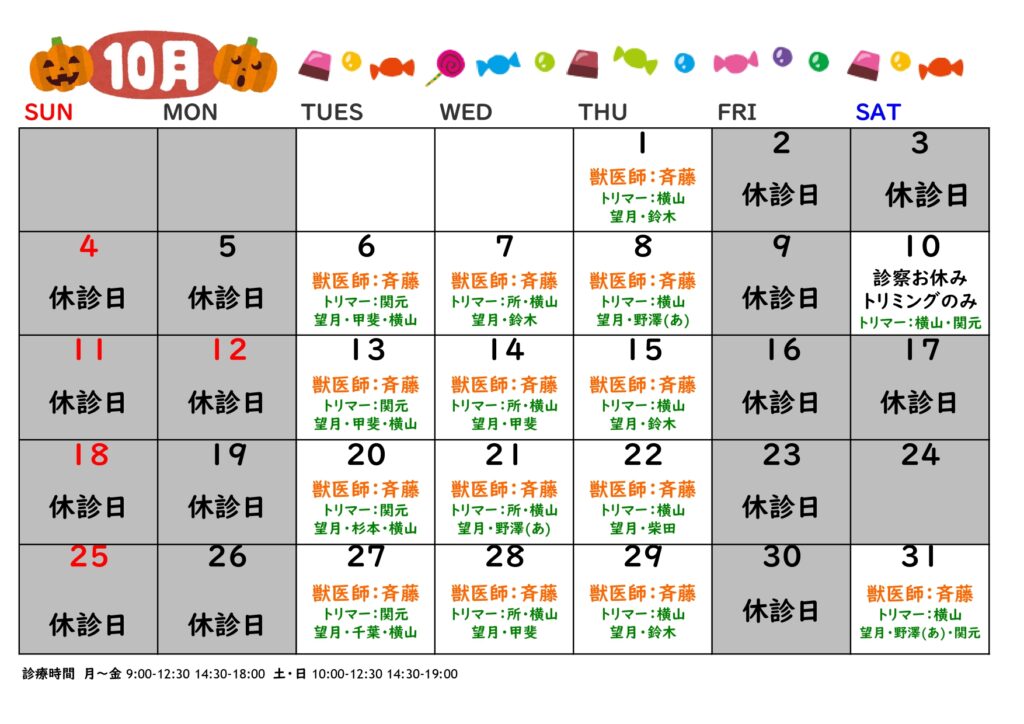 2026年10月の診療日